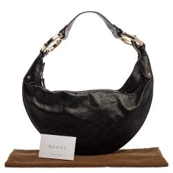 Pre Owned Gucci Black Guccissima Leather Bamboo Ring Hobo