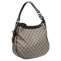 مملوكة مسبقًا حقيبة هوبو غوتشي جلد لامع وكانفاس سوبريم جي جي بنية