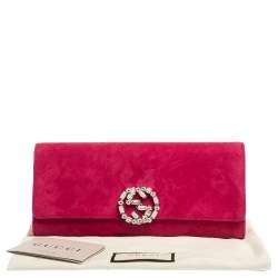 Pre Owned حقيبة كلتش غوتشي قفل كريستال جي جي برودواي سويدي وردية