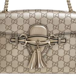 Pre Owned Gucci Metallic Beige Guccissima Leather Medium Emily Shoulder Bag