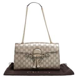 Pre Owned Gucci Metallic Beige Guccissima Leather Medium Emily Shoulder Bag