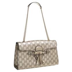 Pre Owned Gucci Metallic Beige Guccissima Leather Medium Emily Shoulder Bag