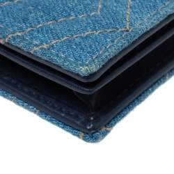Pre Owned Gucci Blue Marmont GG Denim Limited Edition Pearl Flap Wallet