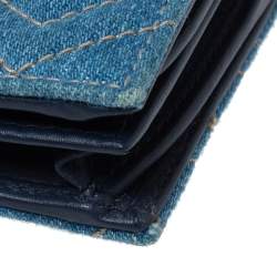 Pre Owned Gucci Blue Marmont GG Denim Limited Edition Pearl Flap Wallet