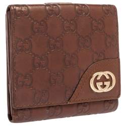 Pre Owned محفظة غوتشي فرنش شعار جي جي جلد غوتشيسيما بنية