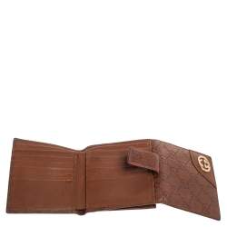 Pre Owned محفظة غوتشي فرنش شعار جي جي جلد غوتشيسيما بنية