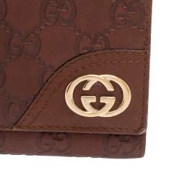 Pre Owned محفظة غوتشي فرنش شعار جي جي جلد غوتشيسيما بنية