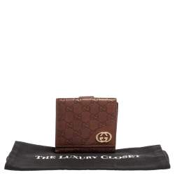 Pre Owned محفظة غوتشي فرنش شعار جي جي جلد غوتشيسيما بنية