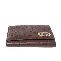 Pre Owned محفظة غوتشي فرنش شعار جي جي جلد غوتشيسيما بنية