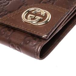 Pre Owned محفظة غوتشي فرنش شعار جي جي جلد غوتشيسيما بنية