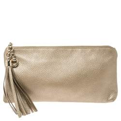 مملوكة مسبقًا حقيبة كلتش غوتشي "سينا" صغيرة دلاية شراشيب جلد ذهبي ميتاليك