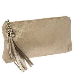 مملوكة مسبقًا حقيبة كلتش غوتشي "سينا" صغيرة دلاية شراشيب جلد ذهبي ميتاليك