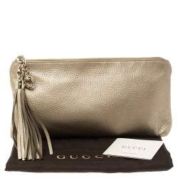 مملوكة مسبقًا حقيبة كلتش غوتشي "سينا" صغيرة دلاية شراشيب جلد ذهبي ميتاليك