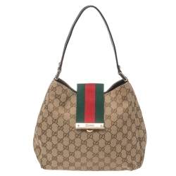 Pre Owned Gucci Beige/Brown GG Canvas and Leather New Ladies Web Hobo