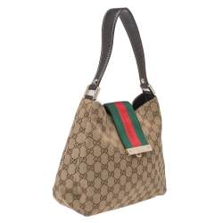 Pre Owned Gucci Beige/Brown GG Canvas and Leather New Ladies Web Hobo