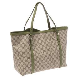 مملوكة مسبقًا Gucci Green/Beige GG Supreme Canvas and Leather Medium Nice Tote