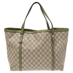 مملوكة مسبقًا Gucci Green/Beige GG Supreme Canvas and Leather Medium Nice Tote