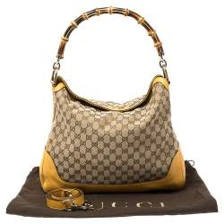 Pre Owned Gucci Beige/Yellow GG Canvas and Leather Bamboo Diana Shoulder Bag