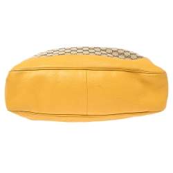 Pre Owned Gucci Beige/Yellow GG Canvas and Leather Bamboo Diana Shoulder Bag