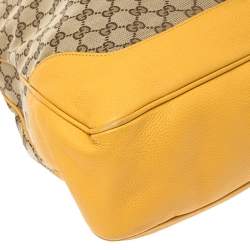 Pre Owned Gucci Beige/Yellow GG Canvas and Leather Bamboo Diana Shoulder Bag