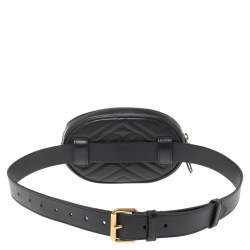 Pre Owned Gucci Black Matelassé Leather GG Marmont Belt Bag