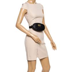 Pre Owned Gucci Black Matelassé Leather GG Marmont Belt Bag