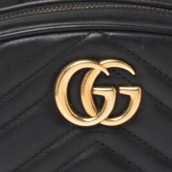 Pre Owned Gucci Black Matelassé Leather GG Marmont Belt Bag