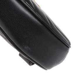 Pre Owned Gucci Black Matelassé Leather GG Marmont Belt Bag