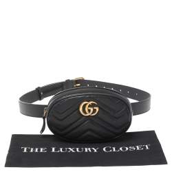 Pre Owned Gucci Black Matelassé Leather GG Marmont Belt Bag