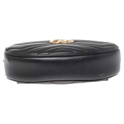 Pre Owned Gucci Black Matelassé Leather GG Marmont Belt Bag