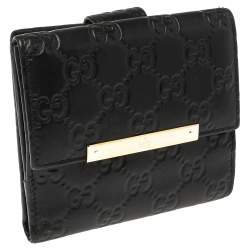 Pre Owned Gucci Black Guccissima Leather French Flap Wallet