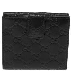 Pre Owned Gucci Black Guccissima Leather French Flap Wallet
