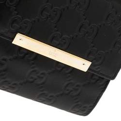 Pre Owned Gucci Black Guccissima Leather French Flap Wallet