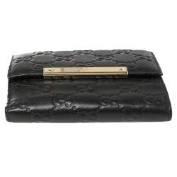 Pre Owned Gucci Black Guccissima Leather French Flap Wallet