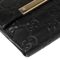 Pre Owned Gucci Black Guccissima Leather French Flap Wallet