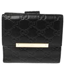 Pre Owned Gucci Black Guccissima Leather French Flap Wallet