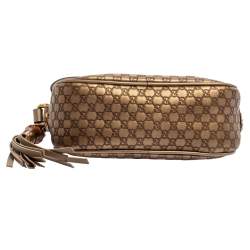 مملوكة مسبقًا Gucci Metallic Beige Micro Guccissima Leather Camera Crossbody Bag