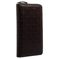 Pre Owned Gucci Brown Guccissima Leather Zip Around Organizer Wallet