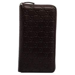 Pre Owned Gucci Brown Guccissima Leather Zip Around Organizer Wallet