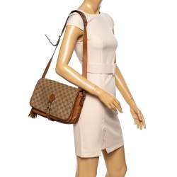 Pre Owned Gucci Beige/Brown GG Canvas and Leather Medium Marrakech Tassel Messenger Bag