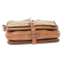 Pre Owned Gucci Beige/Brown GG Canvas and Leather Medium Marrakech Tassel Messenger Bag