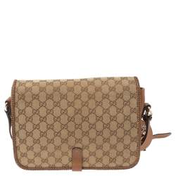 Pre Owned Gucci Beige/Brown GG Canvas and Leather Medium Marrakech Tassel Messenger Bag