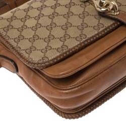 Pre Owned Gucci Beige/Brown GG Canvas and Leather Medium Marrakech Tassel Messenger Bag