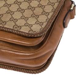 Pre Owned Gucci Beige/Brown GG Canvas and Leather Medium Marrakech Tassel Messenger Bag