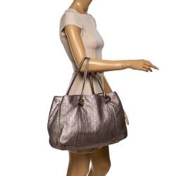 Pre Owned Gucci Metallic Lilac Guccissima Leather Large GG Twins Tote