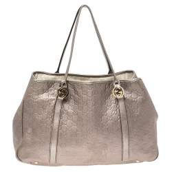 Pre Owned Gucci Metallic Lilac Guccissima Leather Large GG Twins Tote