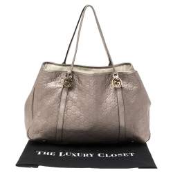 Pre Owned Gucci Metallic Lilac Guccissima Leather Large GG Twins Tote