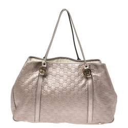 Pre Owned Gucci Metallic Lilac Guccissima Leather Large GG Twins Tote