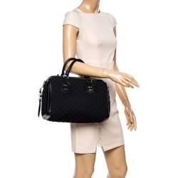 مملوكة مسبقًا Gucci Black GG Neoprene and Leather Medium Techno Tag Boston Bag