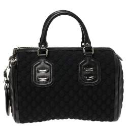 مملوكة مسبقًا Gucci Black GG Neoprene and Leather Medium Techno Tag Boston Bag